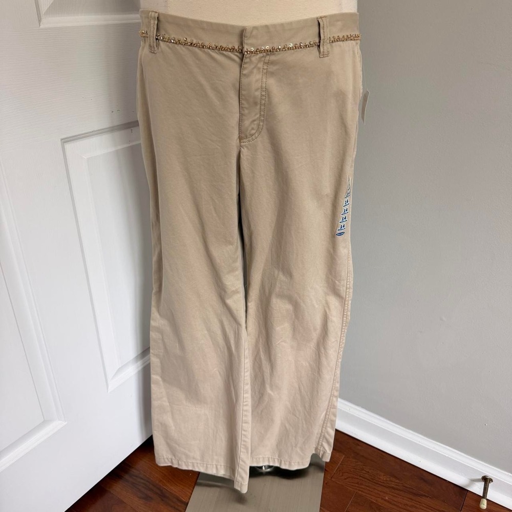 Y2K TAN OLD NAVY LOW RISE BEADED WAIST STRAIGHT LEG PANTS